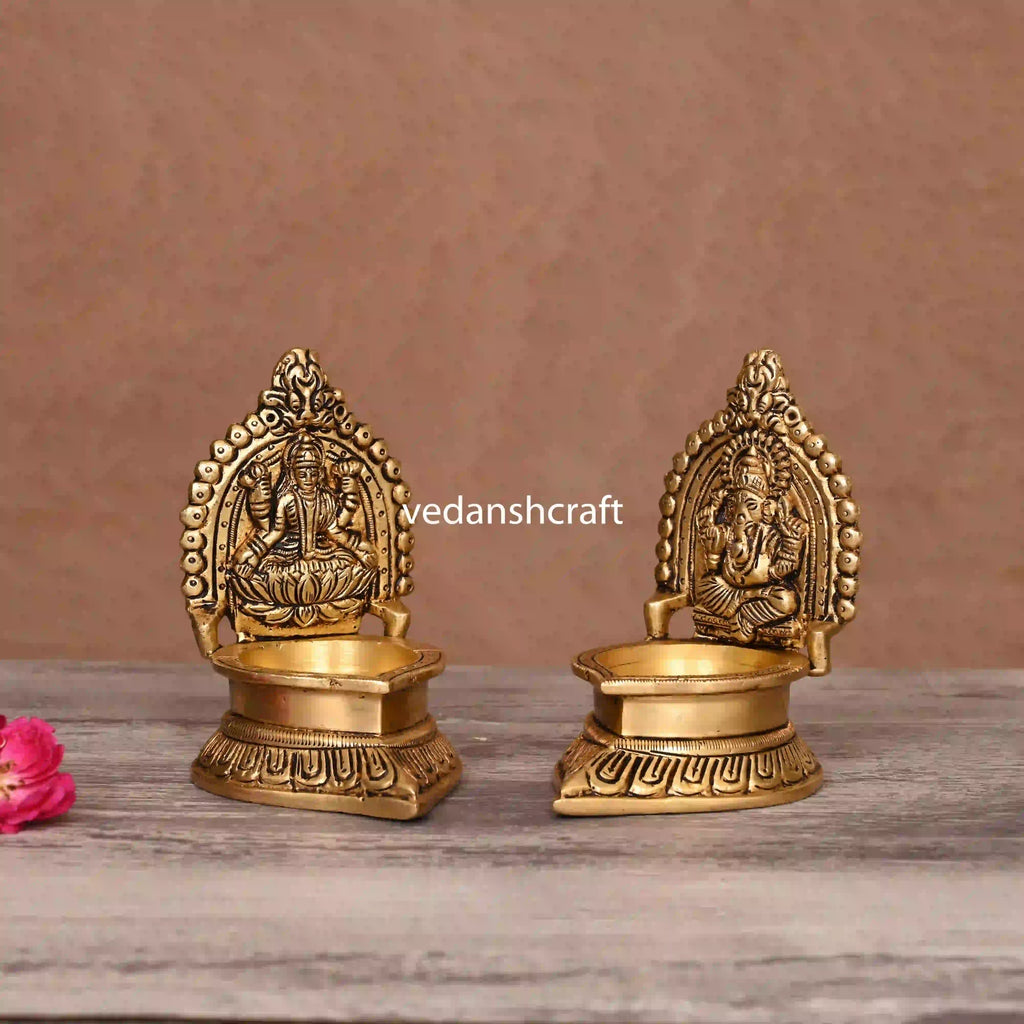 Brass Lakshmi And Ganesha Diya Set (4.5 Inch) Vedansh Craft
