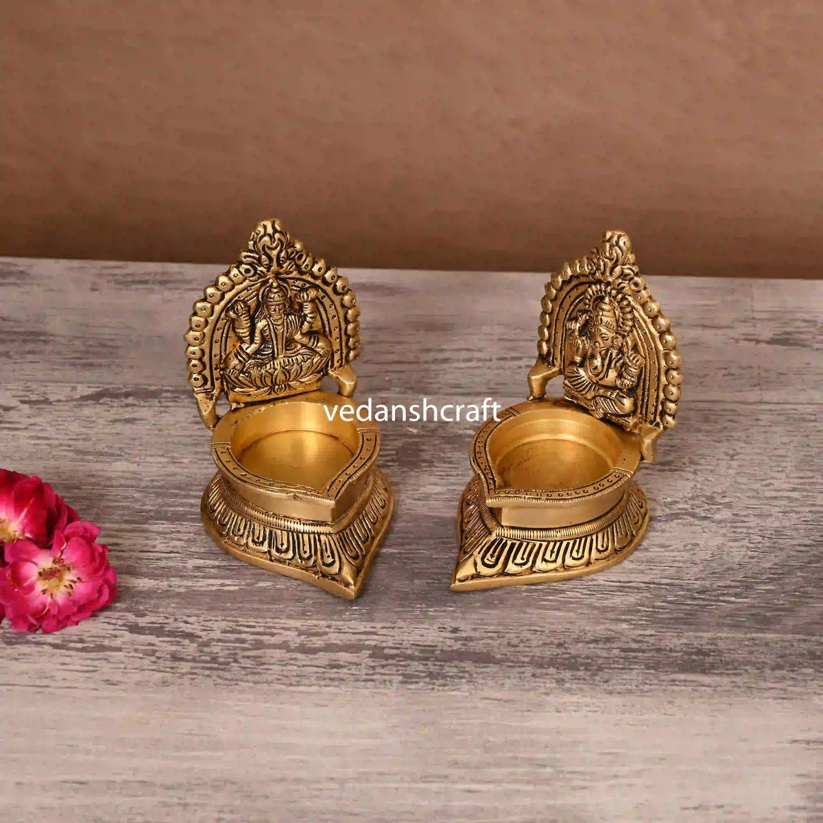 Brass Lakshmi And Ganesha Diya Set (4.5 Inch) Vedansh Craft