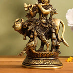 Brass Standing Krishna With Cow Idol (5.5 Inch) Vedansh Craft