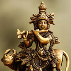 Brass Standing Krishna With Cow Idol (5.5 Inch) Vedansh Craft