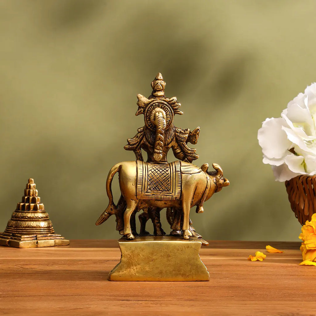 Brass Standing Krishna With Cow Idol (5.5 Inch) Vedansh Craft