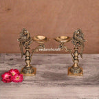 Brass Ethnic Peacock Samai/Lamp Pair (7.5 Inch) Vedansh Craft