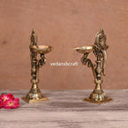 Brass Ethnic Peacock Samai/Lamp Pair (7.5 Inch) Vedansh Craft