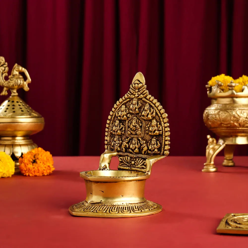 Brass Ashtalakshmi Ganesha Diya (5.2 Inch) Vedansh Craft