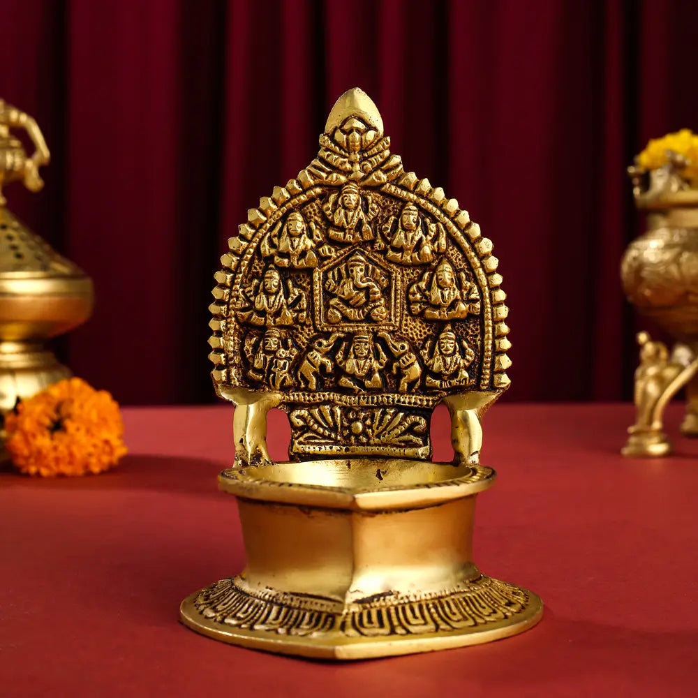 Brass Ashtalakshmi Ganesha Diya (5.2 Inch) Vedansh Craft
