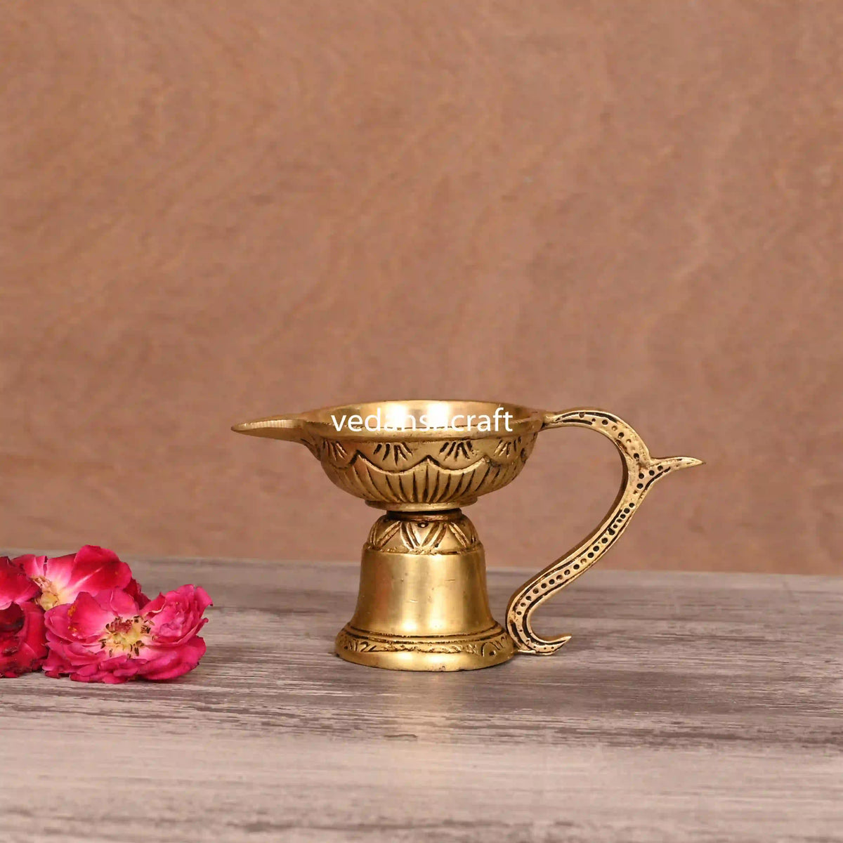 Brass Ethnic Hand carved Diya With Handle (2.5 Inch) Vedansh Craft