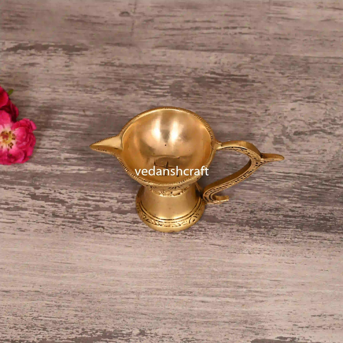 Brass Ethnic Hand carved Diya With Handle (2.5 Inch) Vedansh Craft