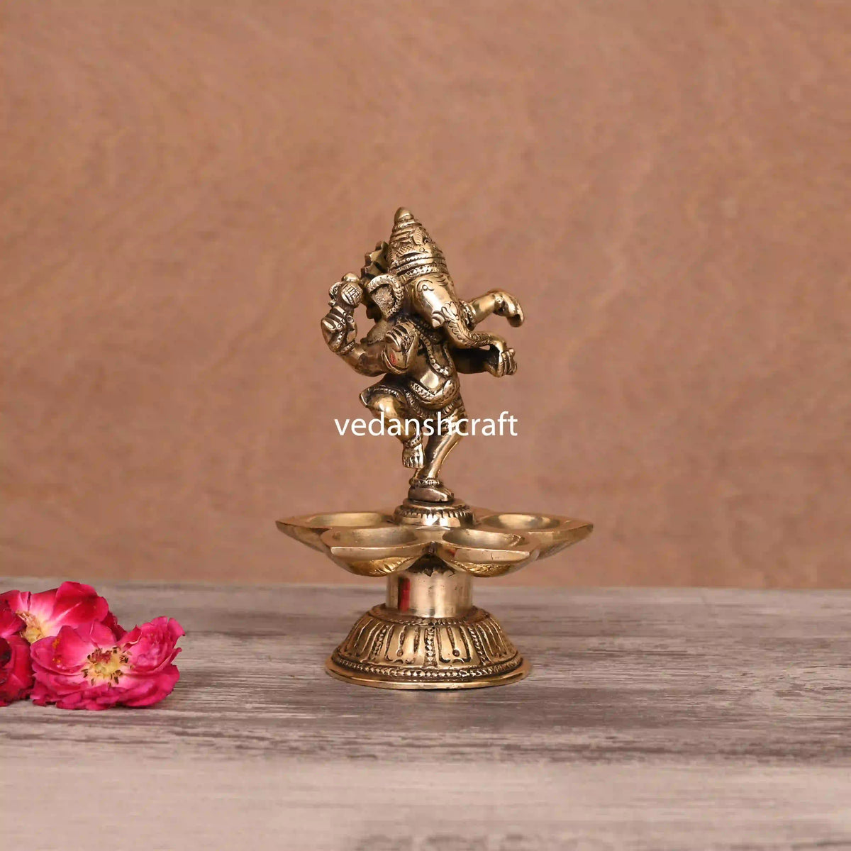 Brass Dancing Ganesha Five Petal Diya (5.5 Inch) Vedansh Craft