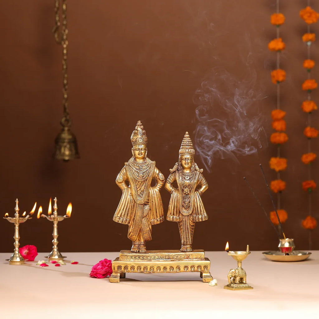 Brass Vitthal Rukmini Statue (13.5 Inch) Vedansh Craft