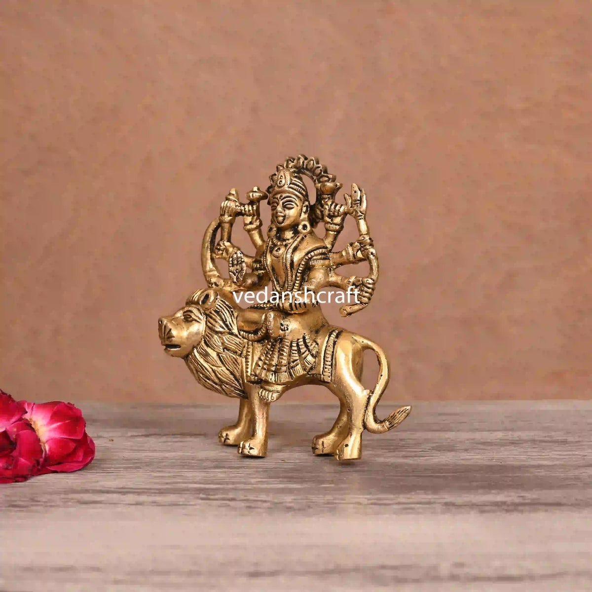 Brass Goddess Durga Sitting On Lion Idol (5"Inch) Vedansh Craft