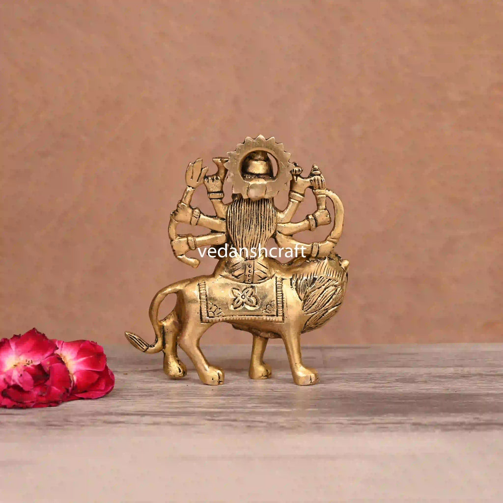 Brass Goddess Durga Sitting On Lion Idol (5"Inch) Vedansh Craft