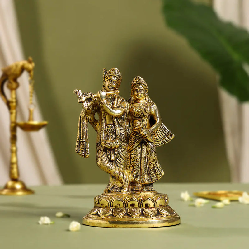Brass Standing Radha Krishna Idol (7 Inch) Vedansh Craft