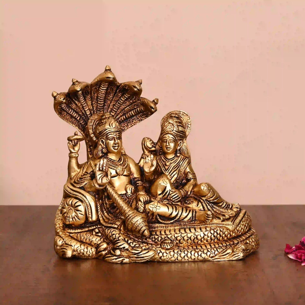 Brass Vishnu Lakshmi On Sheshnag Idol (6.5 Inch) Vedansh Craft
