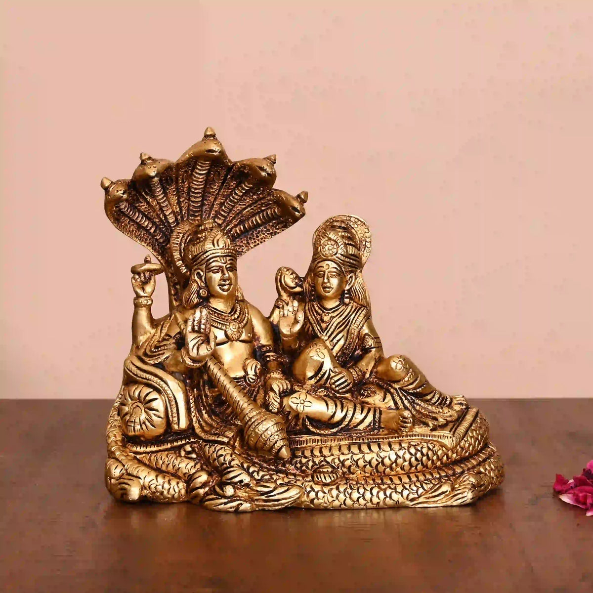Brass Vishnu Lakshmi On Sheshnag Idol (6.5 Inch) Vedansh Craft