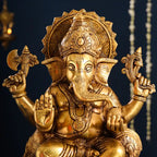 Brass Superfine Lord Sitting Ganesha Idol (17.5 Inch) Vedansh Craft