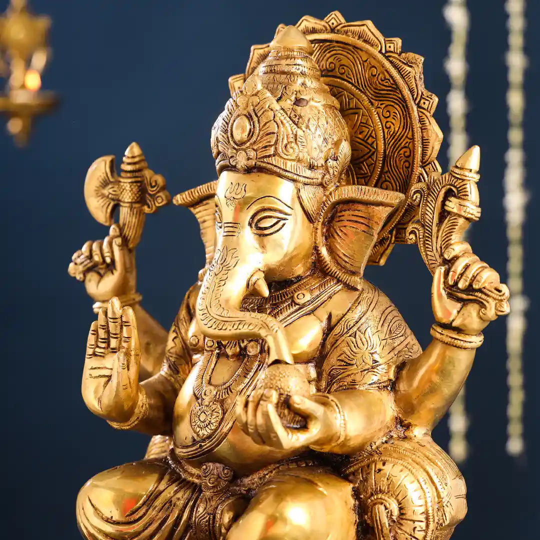 Brass Superfine Lord Sitting Ganesha Idol (17.5 Inch) Vedansh Craft