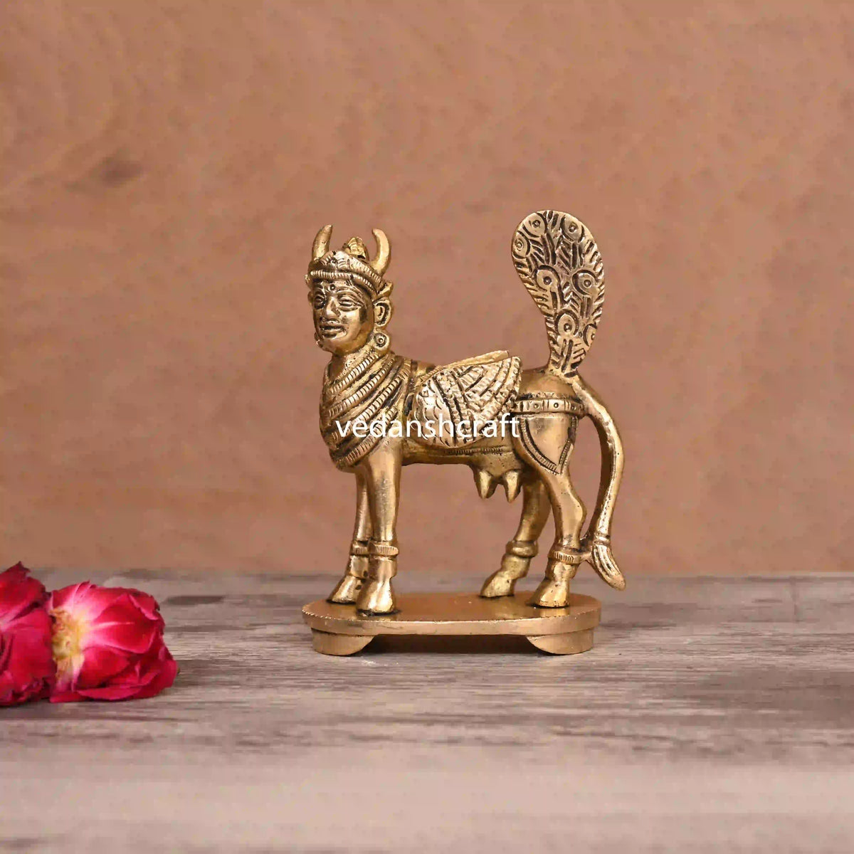 Brass Kamdhenu Cow Idol (4.5 Inch) Vedansh Craft
