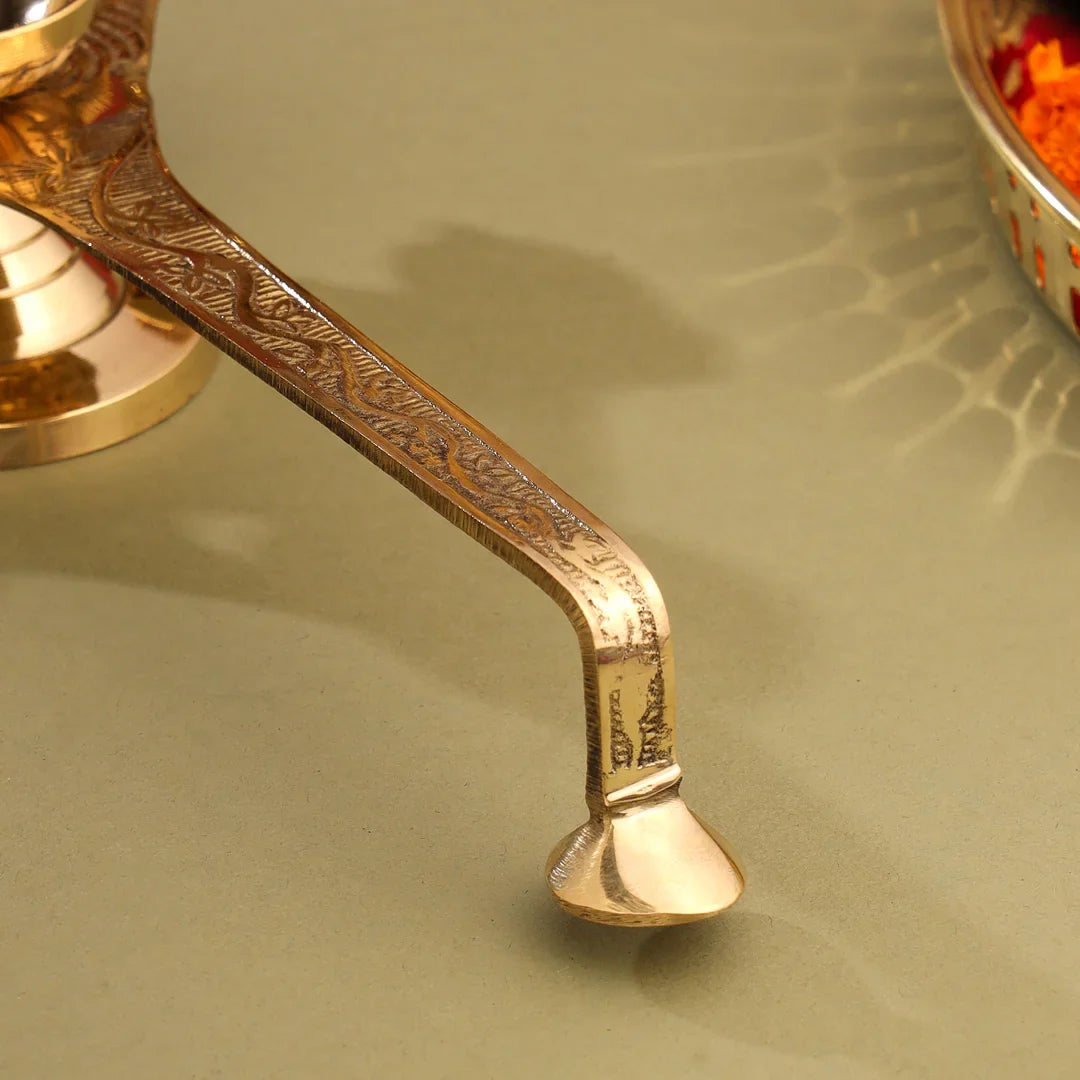Brass Traditional Panch Aarti With Handle (10.5 Inch) Vedansh Craft
