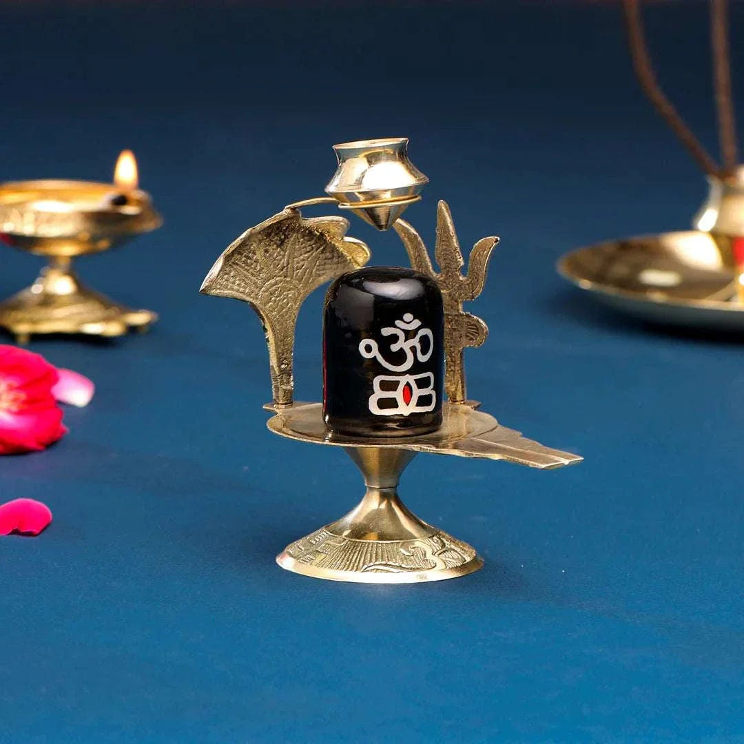 Brass Stone Shivling Idol (5 Inch) Vedansh Craft