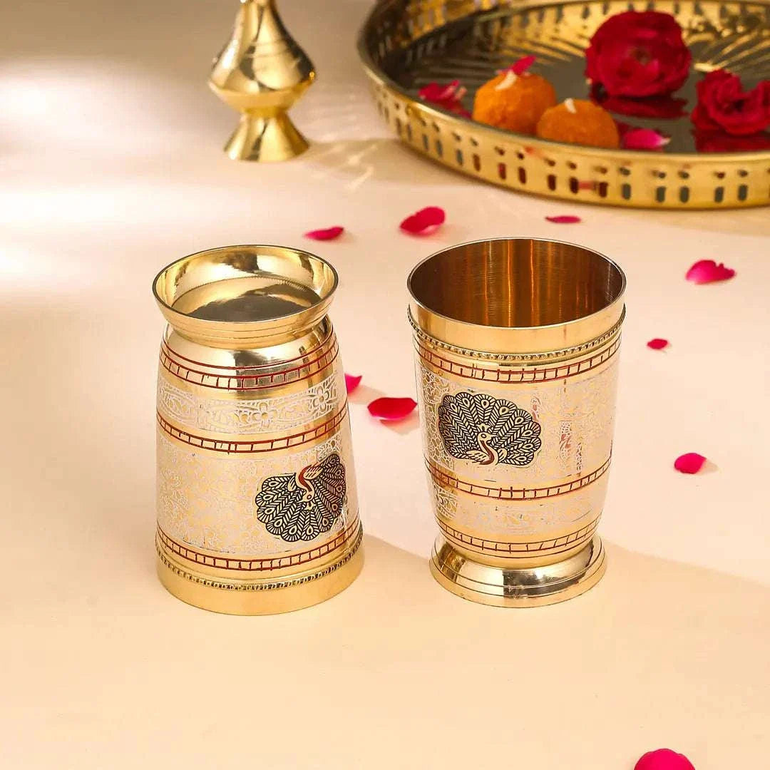 Brass Hand Painted Glass Pair Vedansh Craft