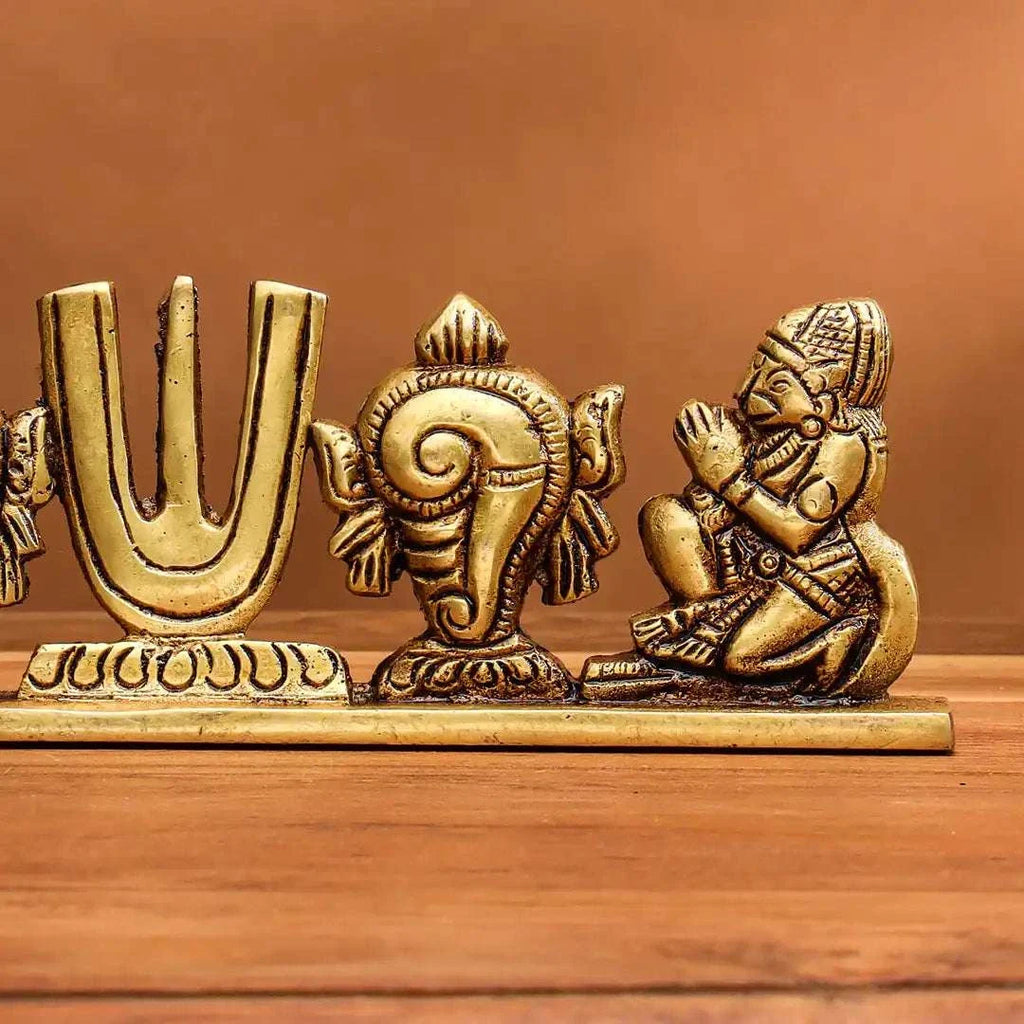 Brass Shankh Chakra Namah Hanuman And Garuda Religious Showpiece (2.5 Inch) Vedansh Craft