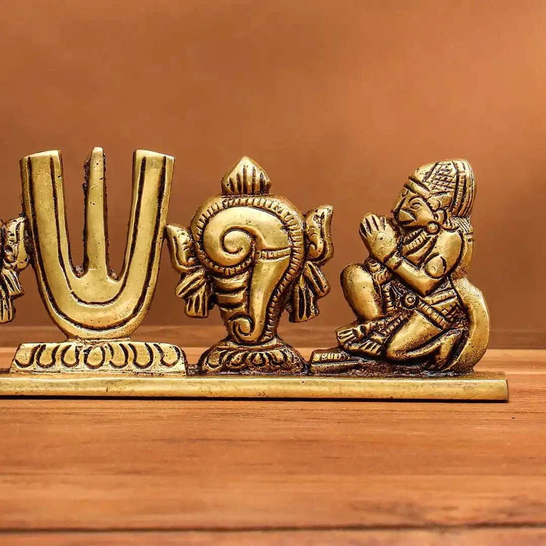 Brass Shankh Chakra Namah Hanuman And Garuda Religious Showpiece (2.5 Inch) Vedansh Craft