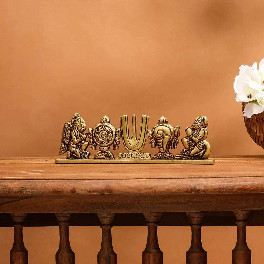 Brass Shankh Chakra Namah Hanuman And Garuda Religious Showpiece (2.5 Inch) Vedansh Craft