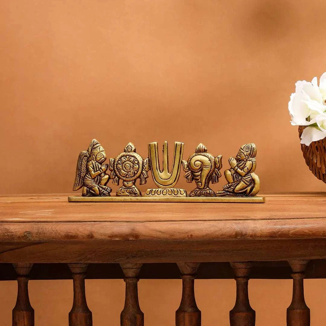 Brass Shankh Chakra Namah Hanuman And Garuda Religious Showpiece (2.5 Inch) Vedansh Craft