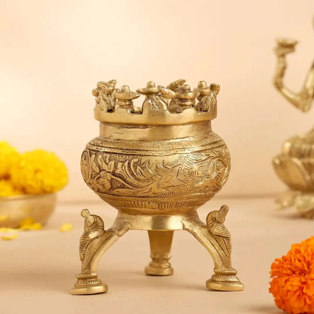 Brass Ganga Kalash with Stand – 4.5 Inch | Sacred Puja Vessel Vedansh Craft