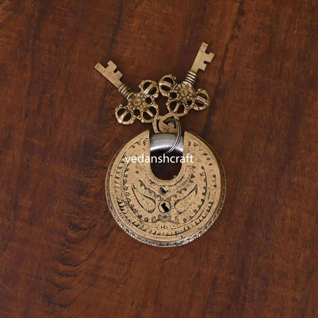 Brass Shiva Om Round Door Lock With Three Keys (3 Inch) Vedansh Craft
