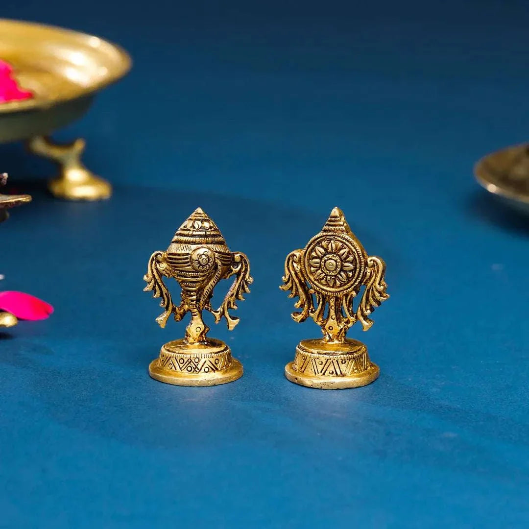 Brass Shankh Chakra Decor Set (2.5 Inch) Vedansh Craft