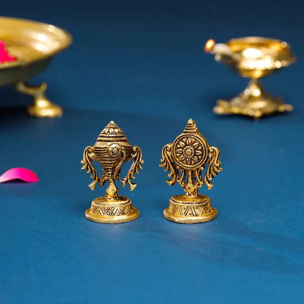 Brass Shankh Chakra Decor Set (2.5 Inch) Vedansh Craft