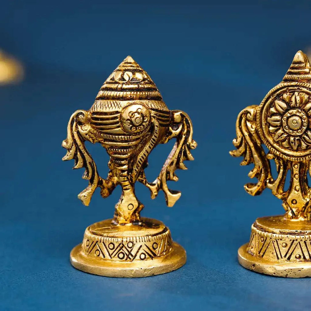 Brass Shankh Chakra Decor Set (2.5 Inch) Vedansh Craft