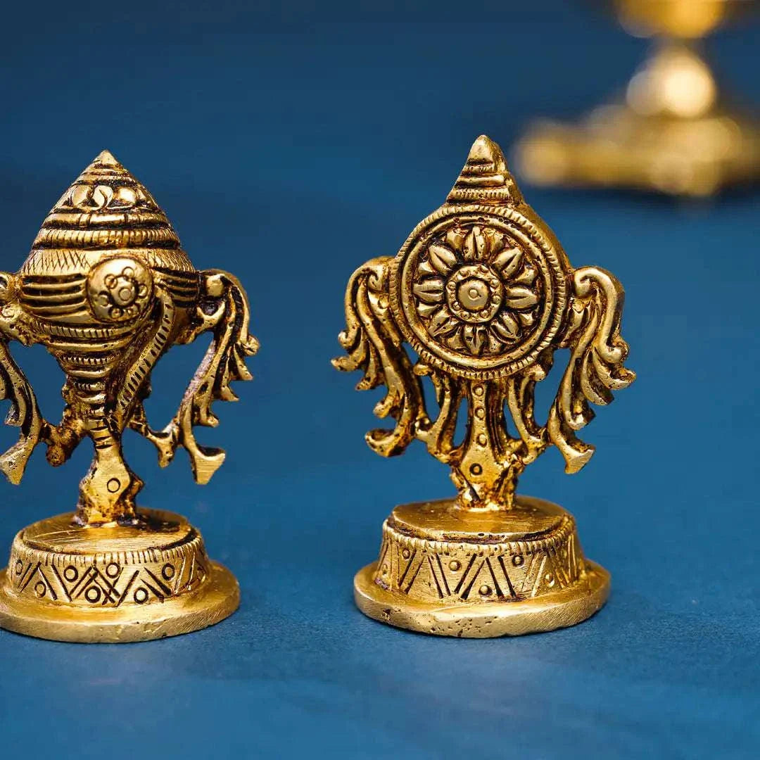 Brass Shankh Chakra Decor Set (2.5 Inch) Vedansh Craft