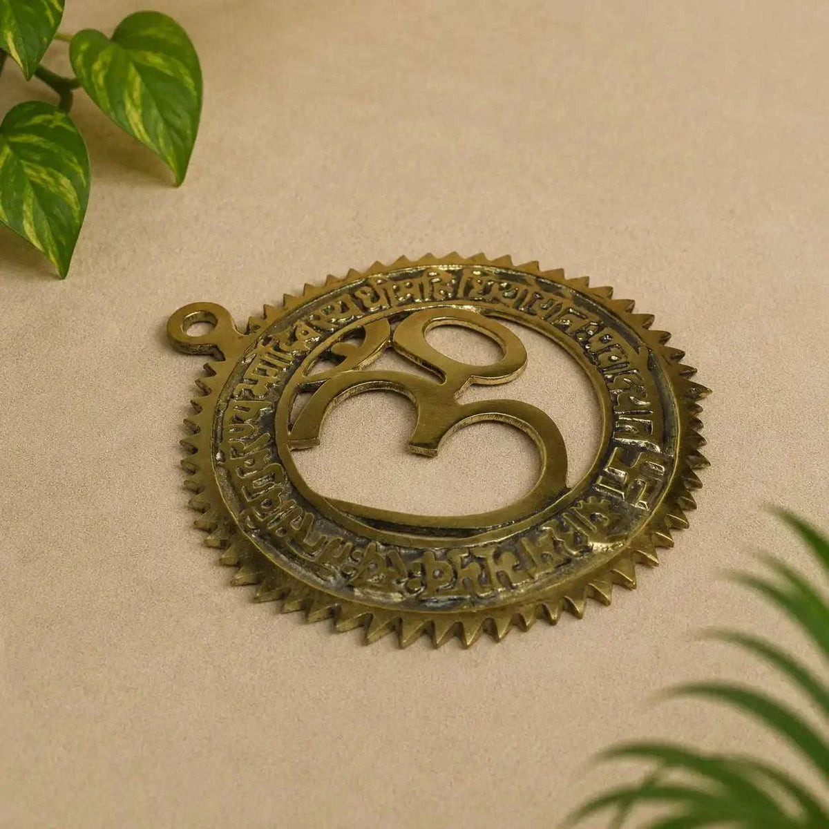 Brass Om Wall Hanging With Gayatri Mantra (6 Inch) Vedansh Craft