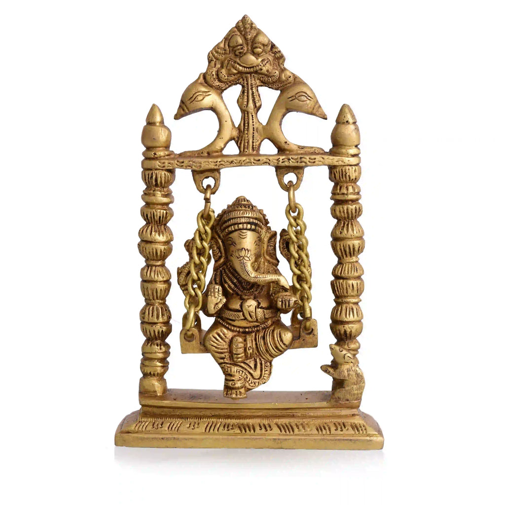 Brass Sitting Ganesha On Swing/Jhula (7.5 Inch) Vedansh Craft