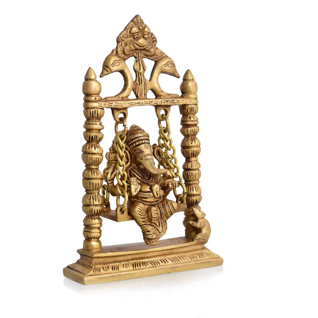 Brass Sitting Ganesha On Swing/Jhula (7.5 Inch) Vedansh Craft