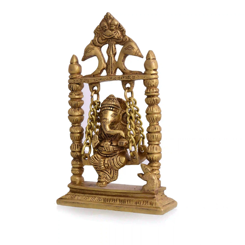 Brass Sitting Ganesha On Swing/Jhula (7.5 Inch) Vedansh Craft