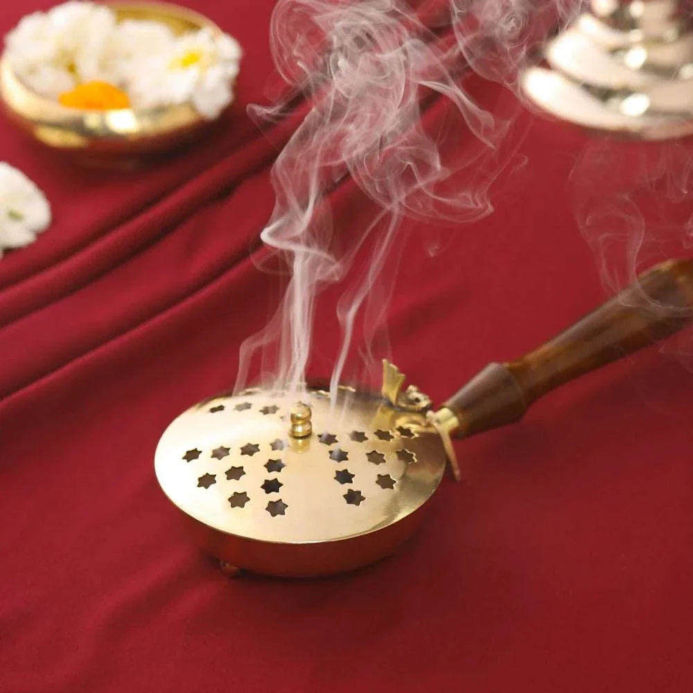 Brass Incense Butler With Wooden Handle (2.5 Inch) Vedansh Craft