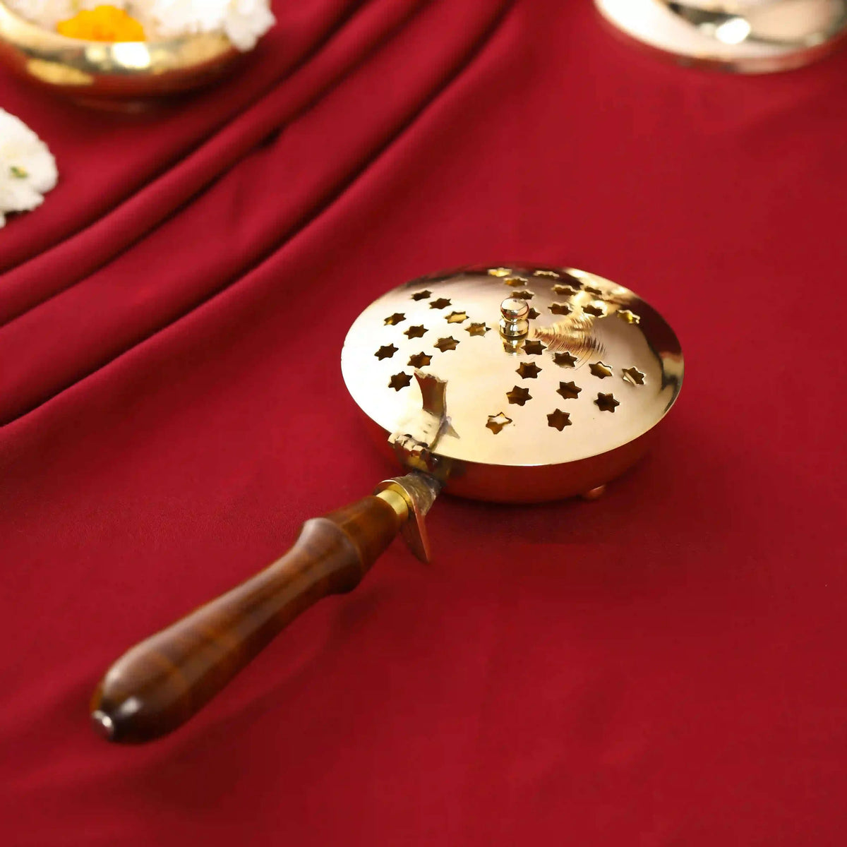 Brass Incense Butler With Wooden Handle (2.5 Inch) Vedansh Craft