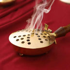 Brass Incense Butler With Wooden Handle (2.5 Inch) Vedansh Craft