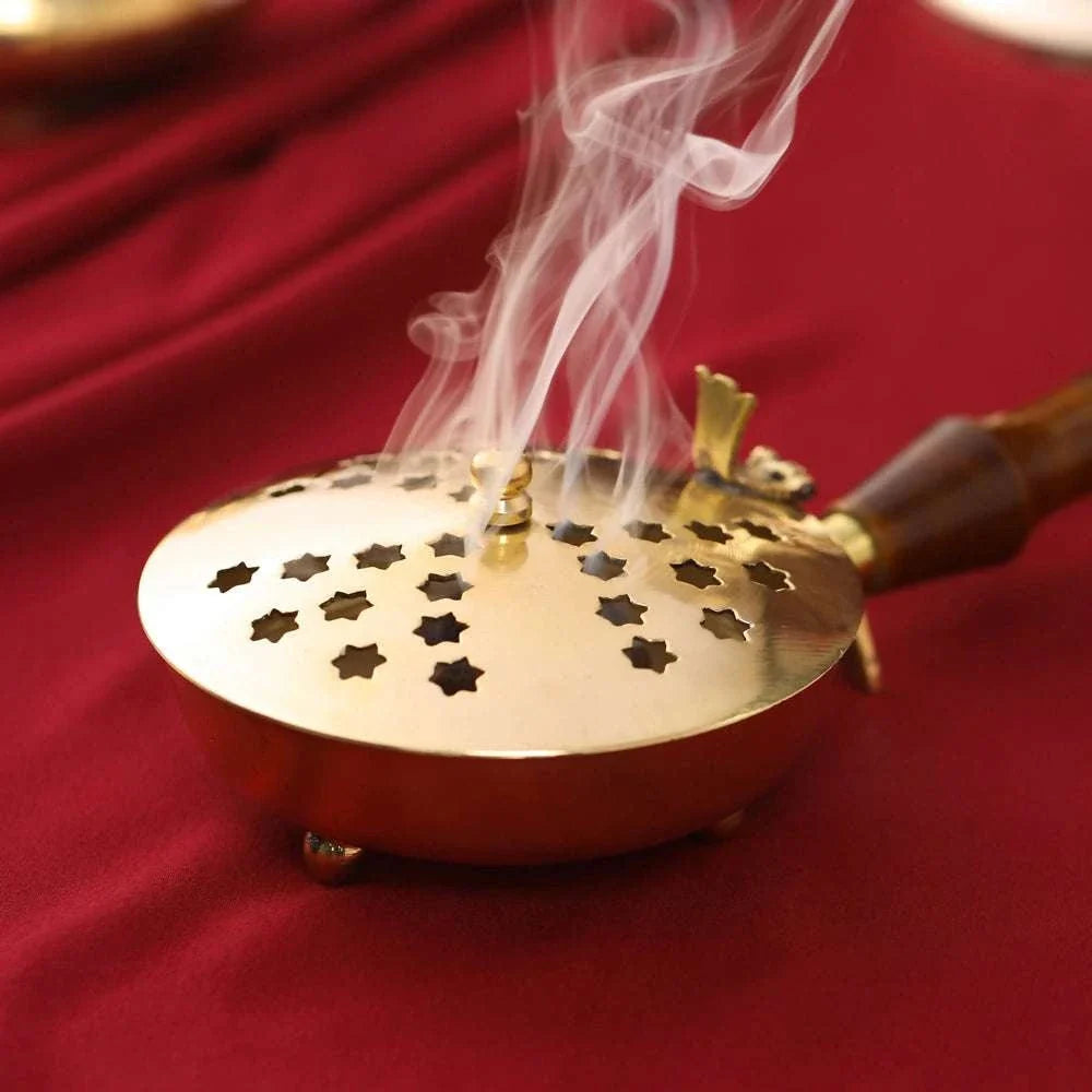 Brass Incense Butler With Wooden Handle (2.5 Inch) Vedansh Craft