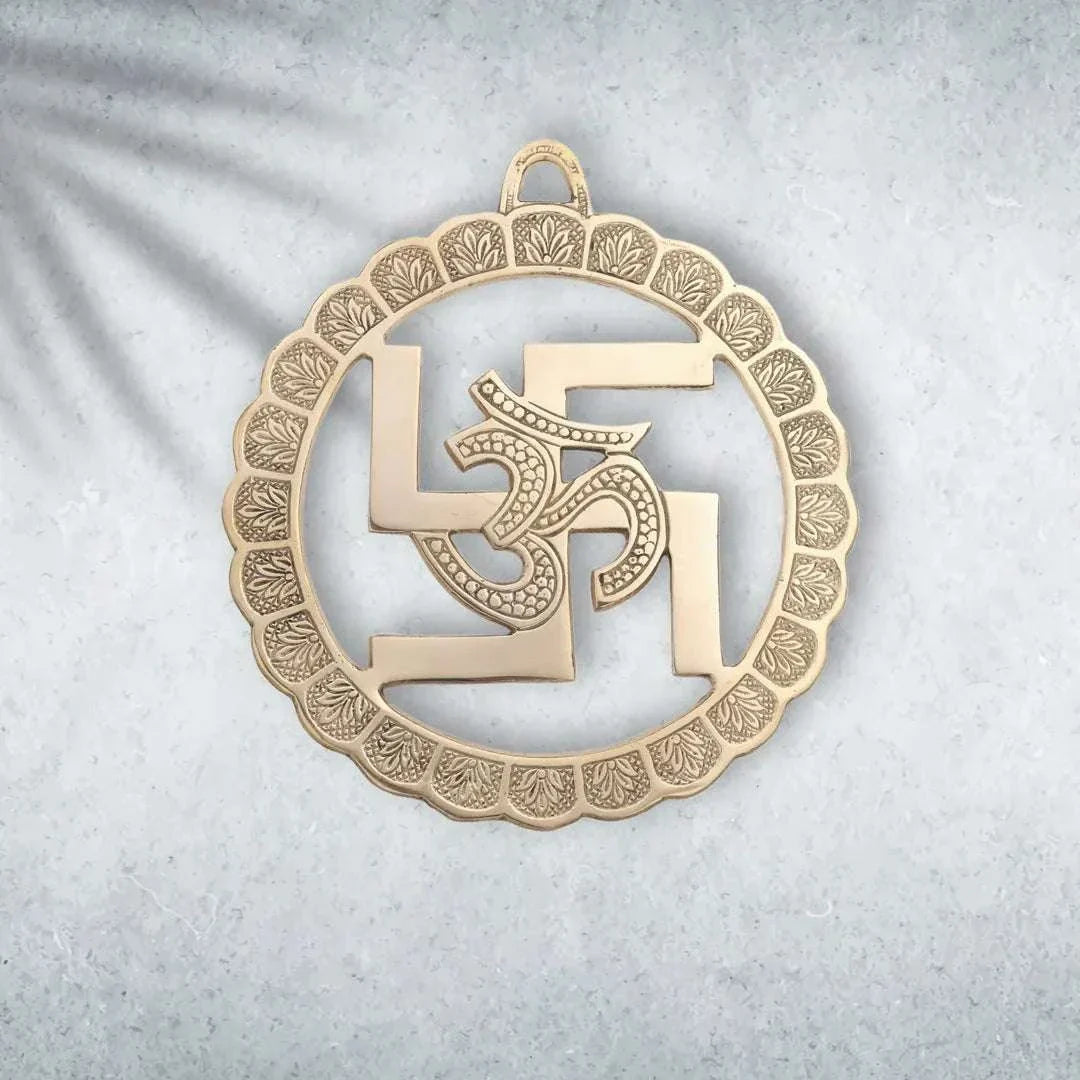 Brass Swastik Om Wall Hanging (8 Inch) Vedansh Craft