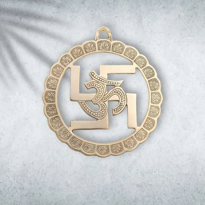 Brass Swastik Om Wall Hanging (8 Inch) Vedansh Craft