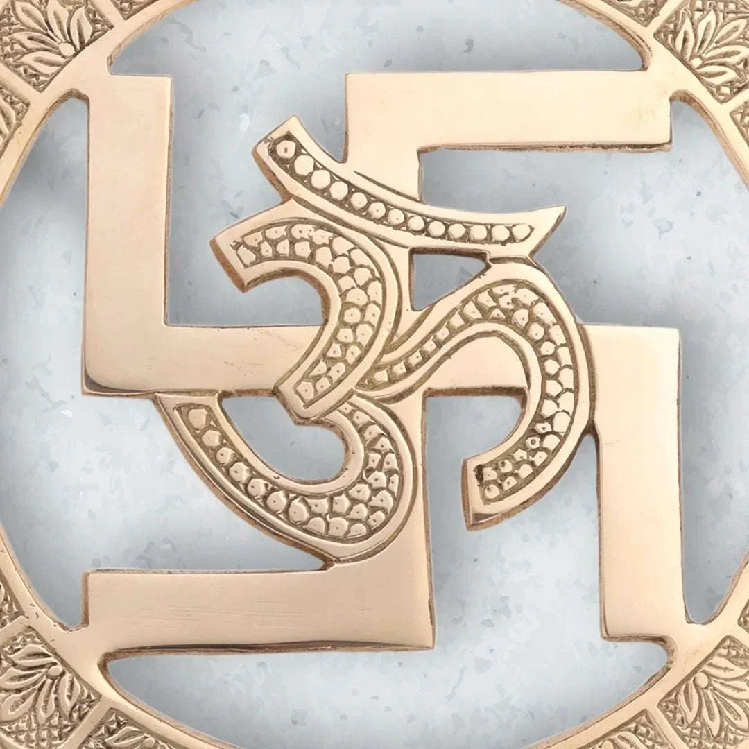 Brass Swastik Om Wall Hanging (8 Inch) Vedansh Craft