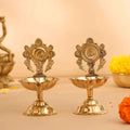 Brass Shankh Chakra Diya Set ( 4.5 Inch) Vedansh Craft