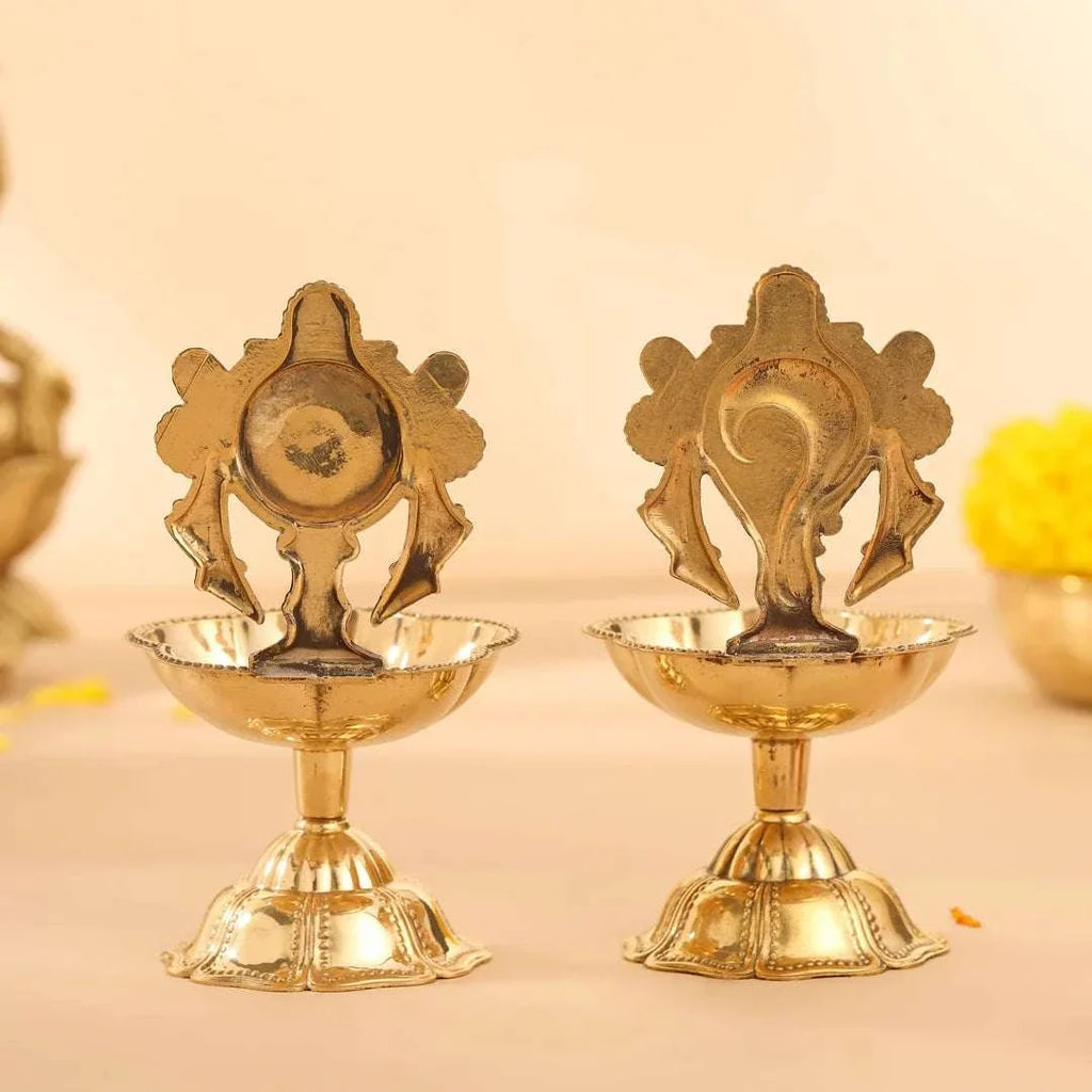 Brass Shankh Chakra Diya Set ( 4.5 Inch) Vedansh Craft
