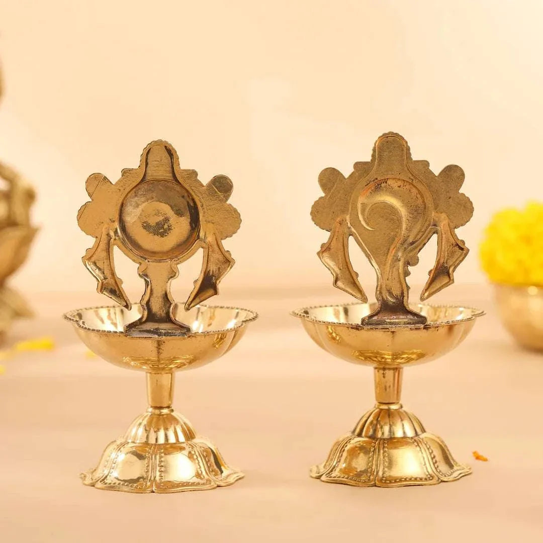 Brass Shankh Chakra Diya Set ( 4.5 Inch) Vedansh Craft