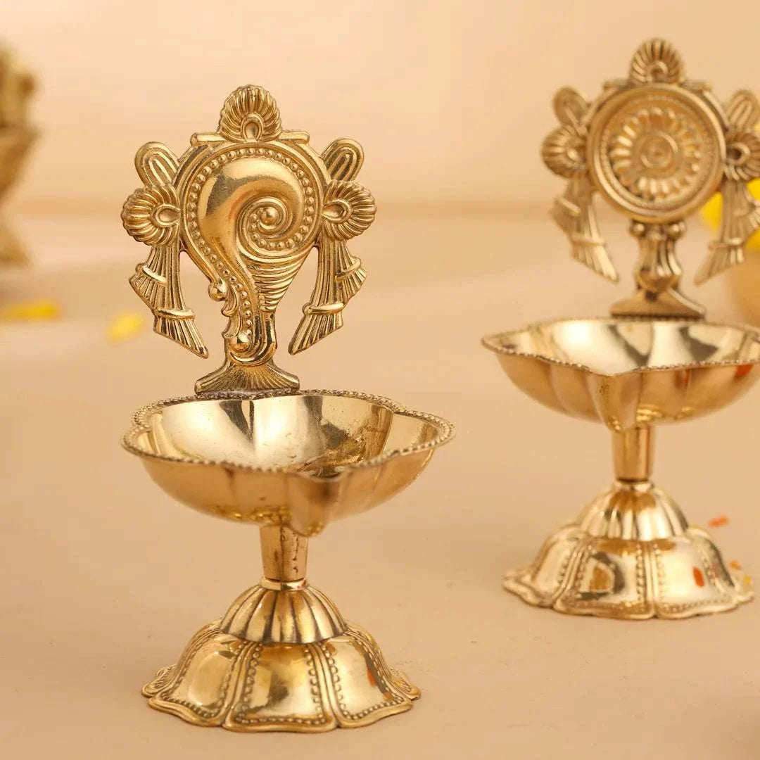 Brass Shankh Chakra Diya Set ( 4.5 Inch) Vedansh Craft
