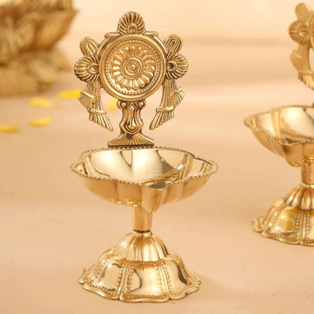 Brass Shankh Chakra Diya Set ( 4.5 Inch) Vedansh Craft
